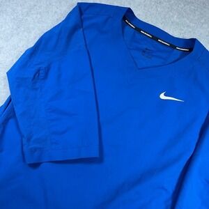 Nike Baseball Pullover Athletic Shirt Mens L Blue V-Neck 3/4 Sleeve Sports